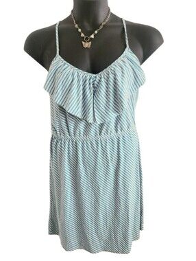 Mossimo Blue and White Striped Ruffle Mini Dress Plus Size XXL